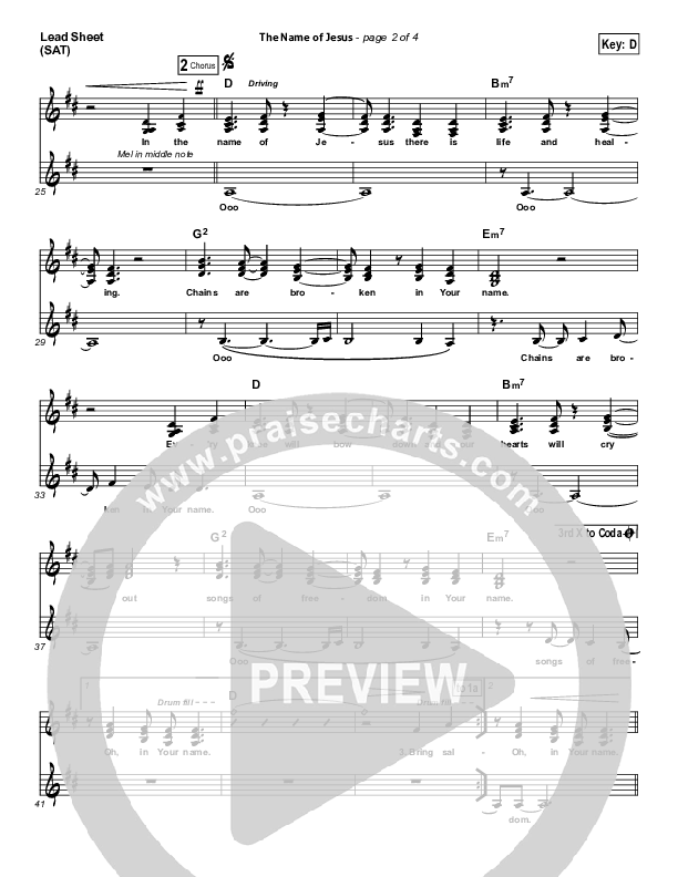 The Name Of Jesus Lead Sheet (Chris Tomlin)