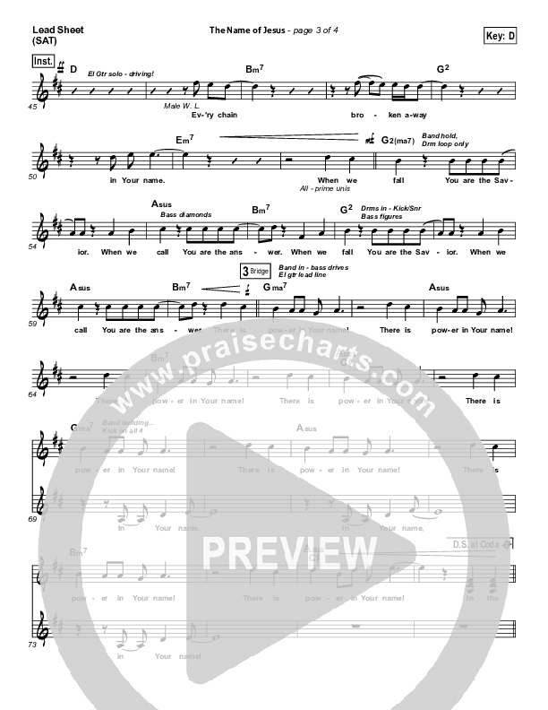 The Name Of Jesus Lead Sheet (Chris Tomlin)