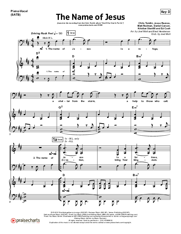 The Name Of Jesus Piano/Vocal (Chris Tomlin)