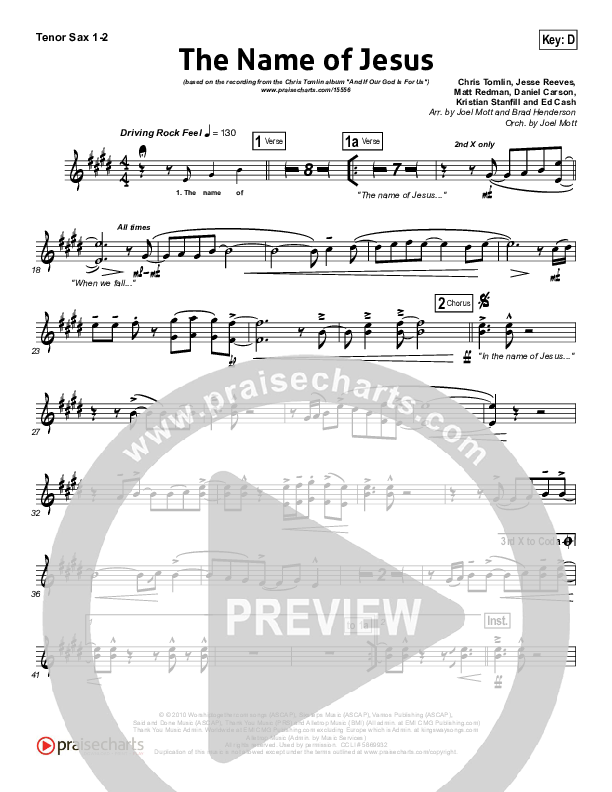 The Name Of Jesus Tenor Sax 1/2 (Chris Tomlin)