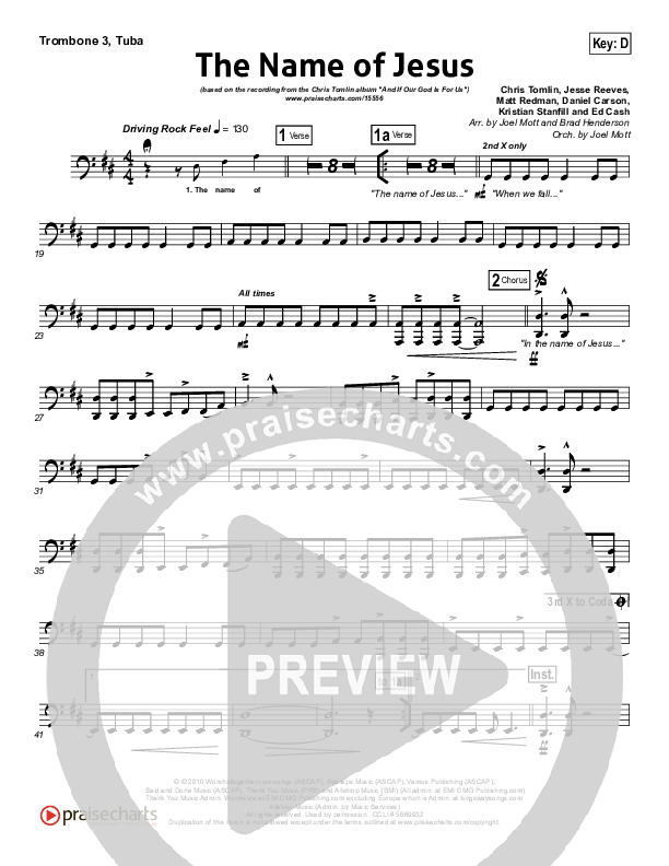 The Name Of Jesus Trombone 3/Tuba (Chris Tomlin)