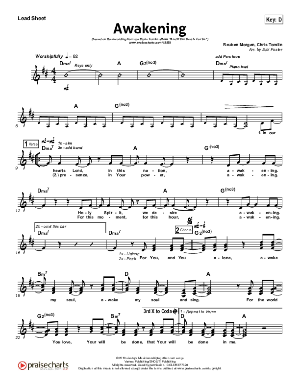 Awakening Lead Sheet (Chris Tomlin)