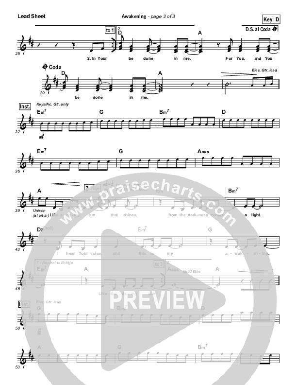 Awakening Lead Sheet (Chris Tomlin)
