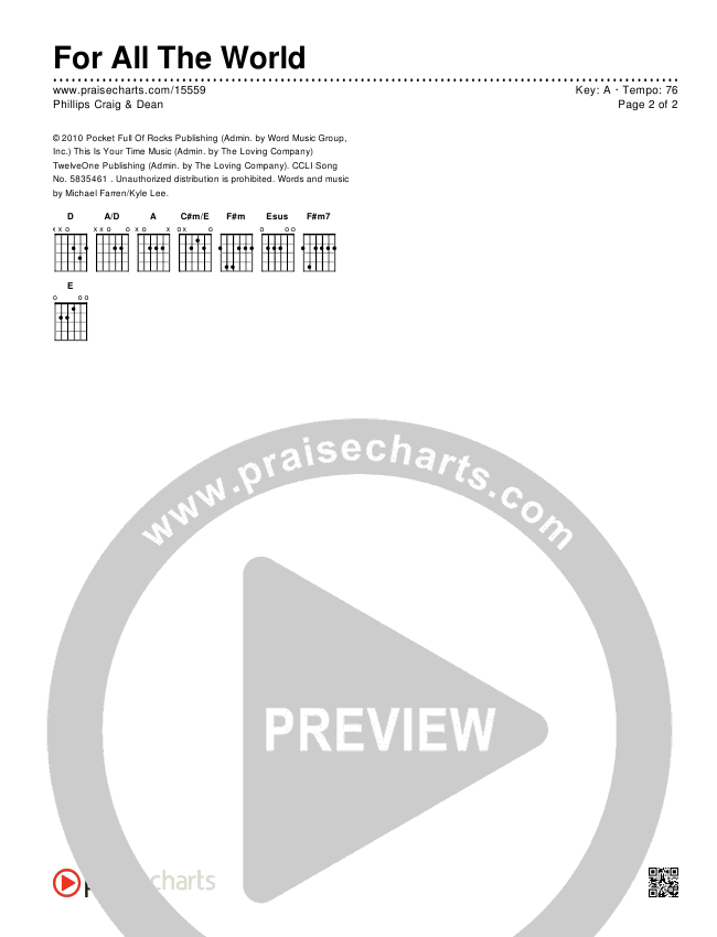 For All The World Chords & Lyrics (Phillips Craig & Dean)