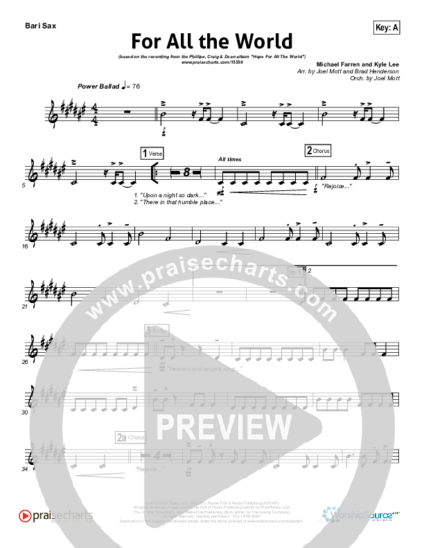 For All The World Bari Sax (Phillips Craig & Dean)