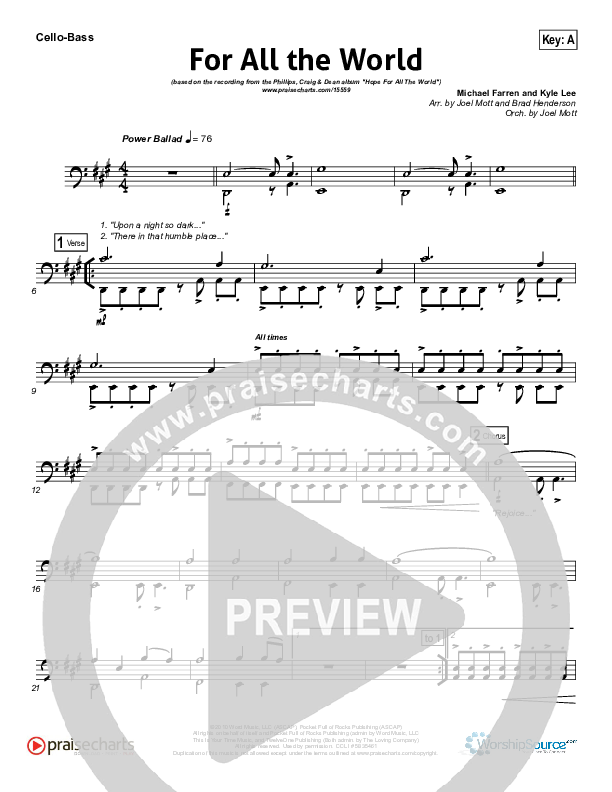 For All The World Cello/Bass (Phillips Craig & Dean)