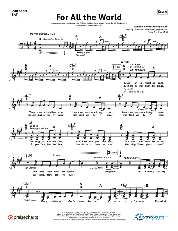 For All The World Lead Sheet (SAT) (Phillips Craig & Dean)