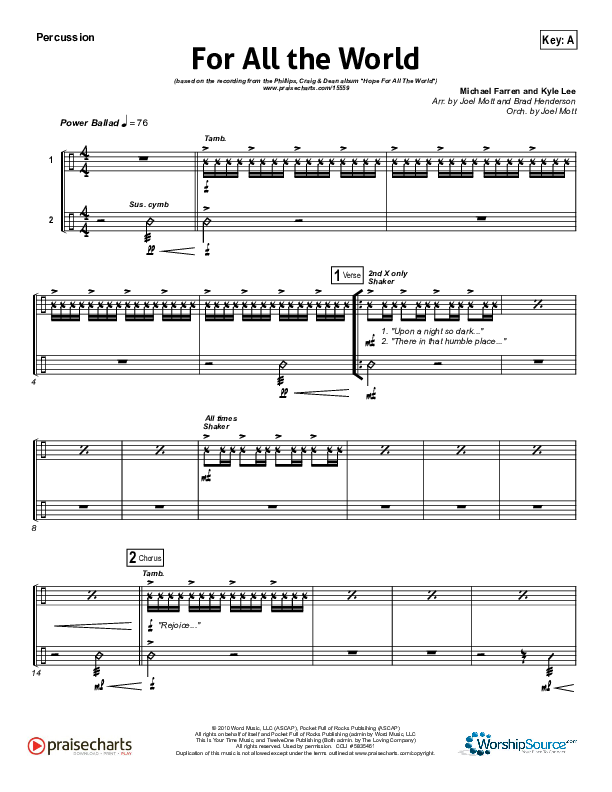 For All The World Percussion (Phillips Craig & Dean)