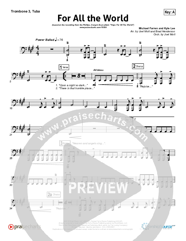 For All The World Trombone 3/Tuba (Phillips Craig & Dean)