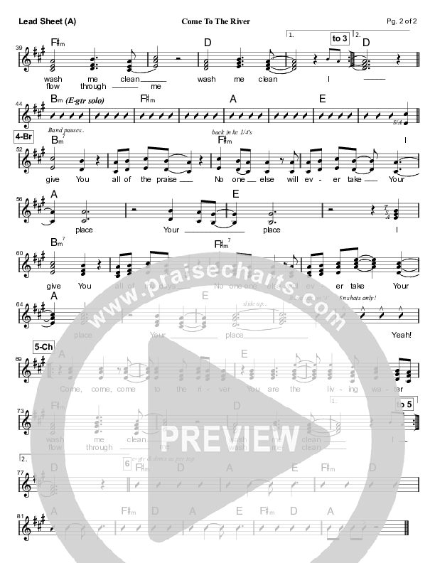 Come To The River Lead Sheet (Parachute Band)