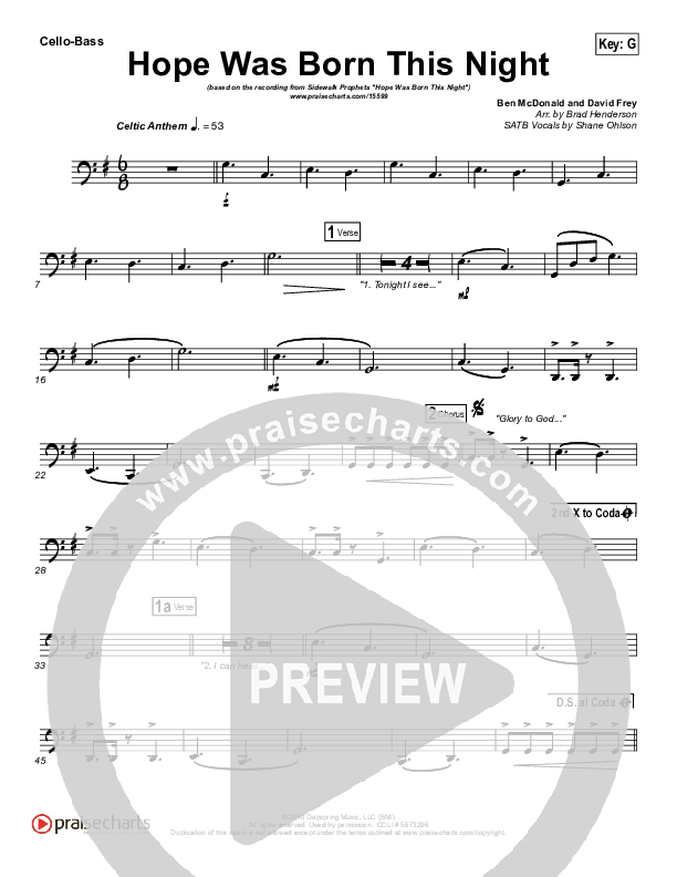 Hope Was Born This Night Cello/Bass (Sidewalk Prophets)