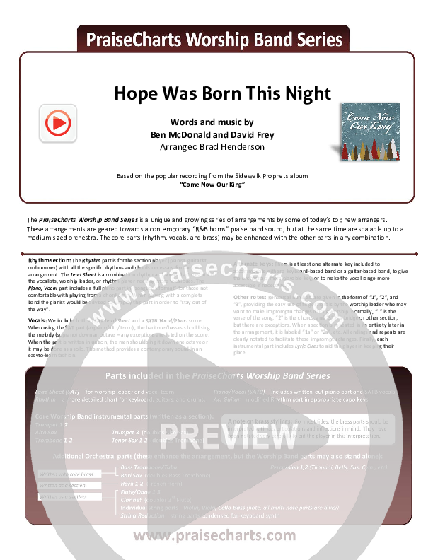 Hope Was Born This Night Cover Sheet (Sidewalk Prophets)
