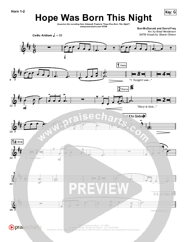 Hope Was Born This Night French Horn 1/2 (Sidewalk Prophets)