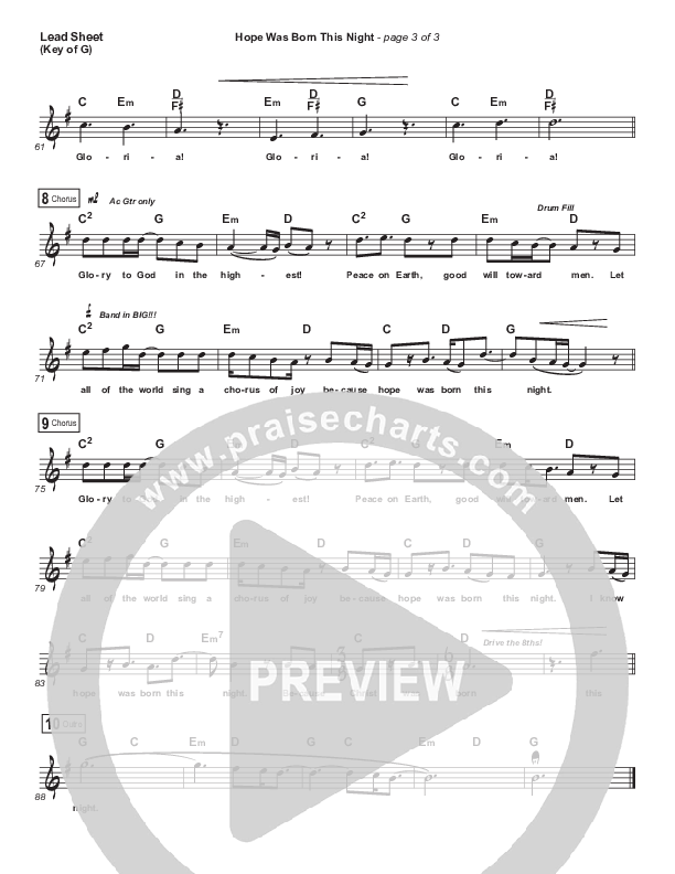 Hope Was Born This Night Lead Sheet (Melody) (Sidewalk Prophets)