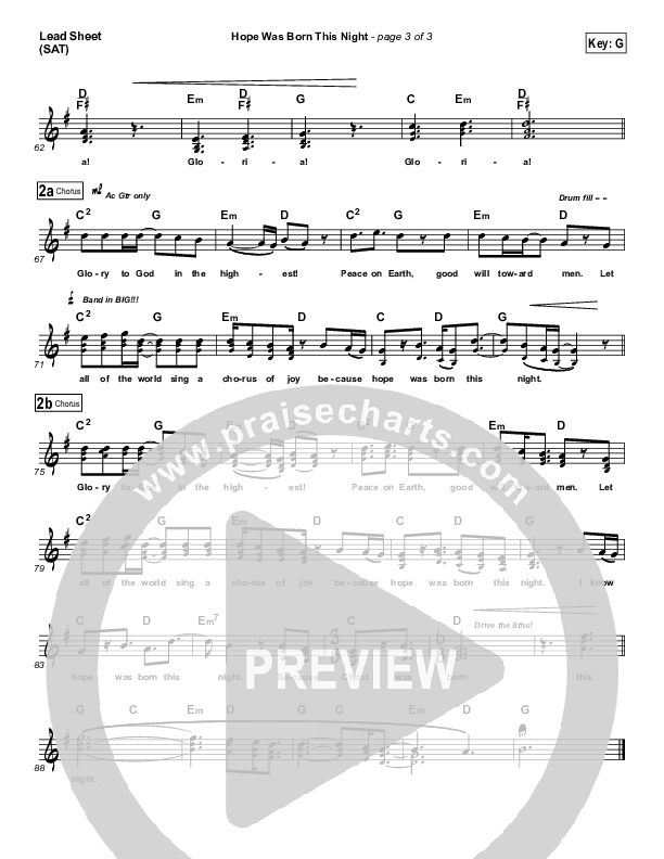 Hope Was Born This Night Lead Sheet (SAT) (Sidewalk Prophets)