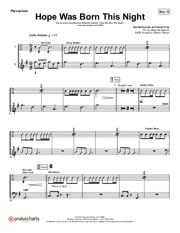 Hope Was Born This Night Percussion (Sidewalk Prophets)