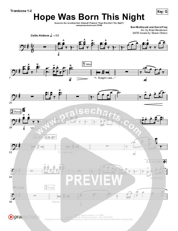 Hope Was Born This Night Trombone 1/2 (Sidewalk Prophets)