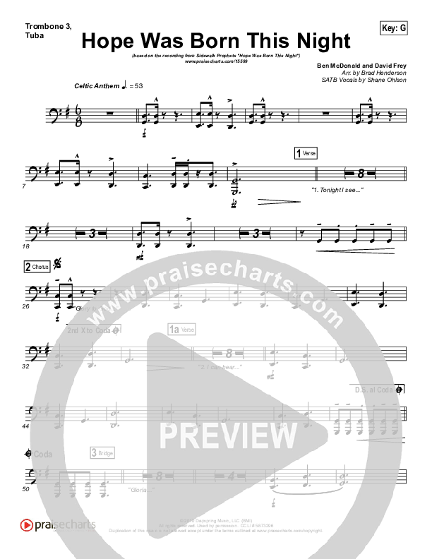 Hope Was Born This Night Trombone 3/Tuba (Sidewalk Prophets)