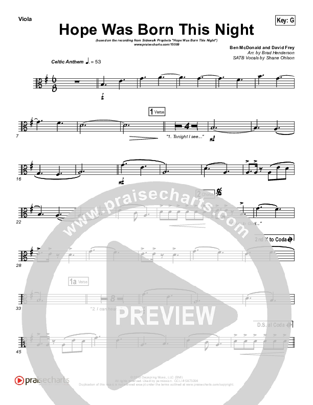 Hope Was Born This Night Viola (Sidewalk Prophets)