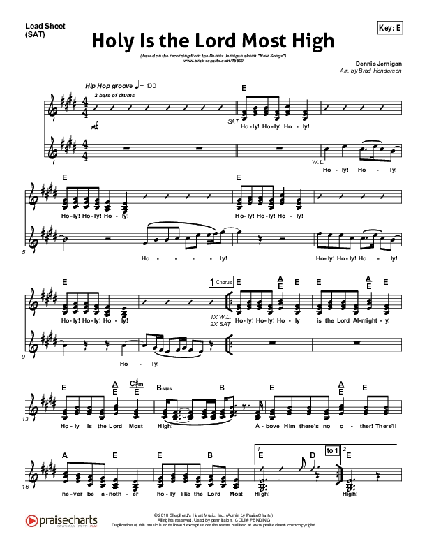 Holy Is The Lord Most High Lead Sheet (Dennis Jernigan)