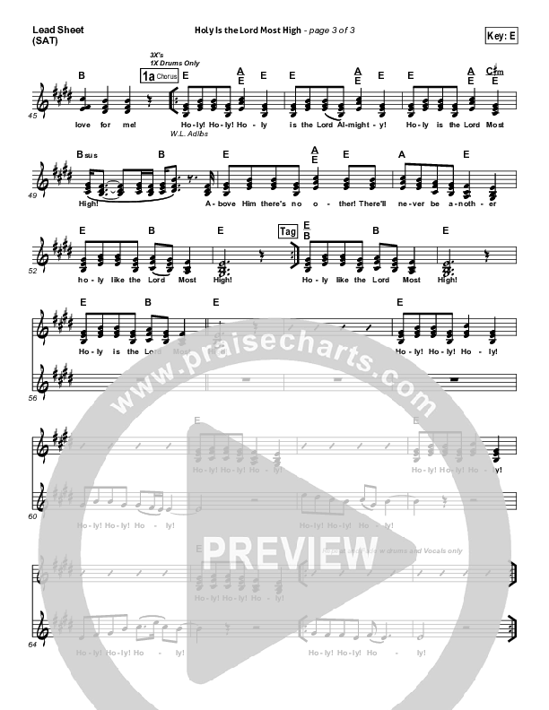 Holy Is The Lord Most High Lead Sheet (Dennis Jernigan)