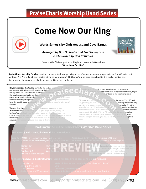 Come Now Our King  Cover Sheet (Chris August)