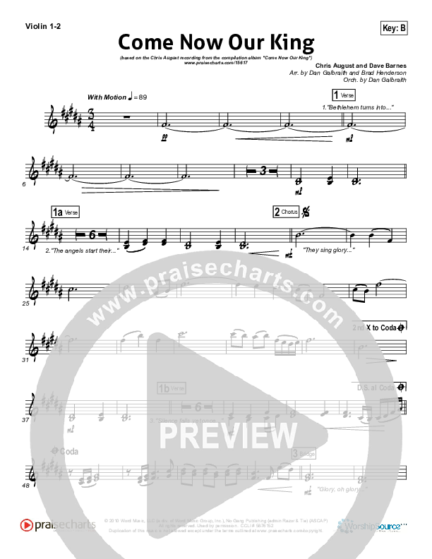 Come Now Our King  Violin 1/2 (Chris August)