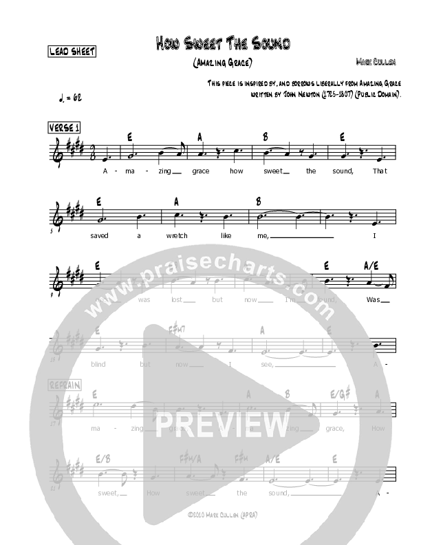 How Sweet The Sound (Amazing Grace) Lead Sheet (Mark Cullen)