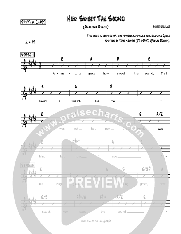 How Sweet The Sound (Amazing Grace) Rhythm Chart (Mark Cullen)