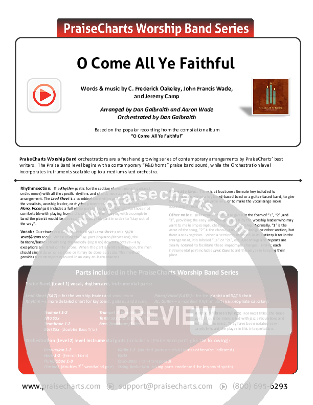 O Come All Ye Faithful Cover Sheet (Jeremy Camp)