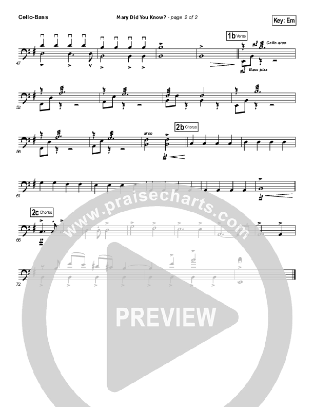 Mary Did You Know Cello/Bass (Kutless)