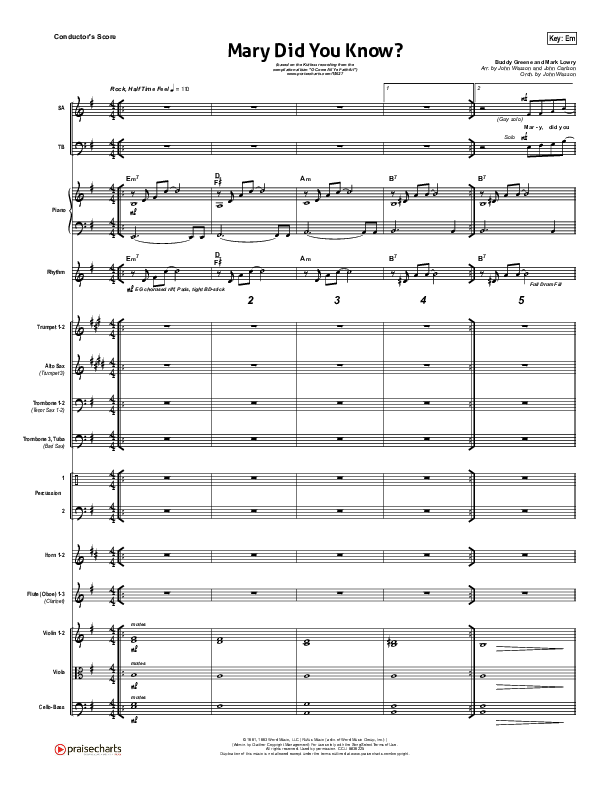 Mary Did You Know Conductor's Score (Kutless)