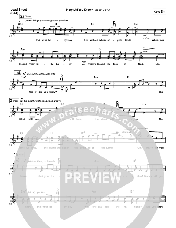 Mary Did You Know Lead Sheet (SAT) (Kutless)