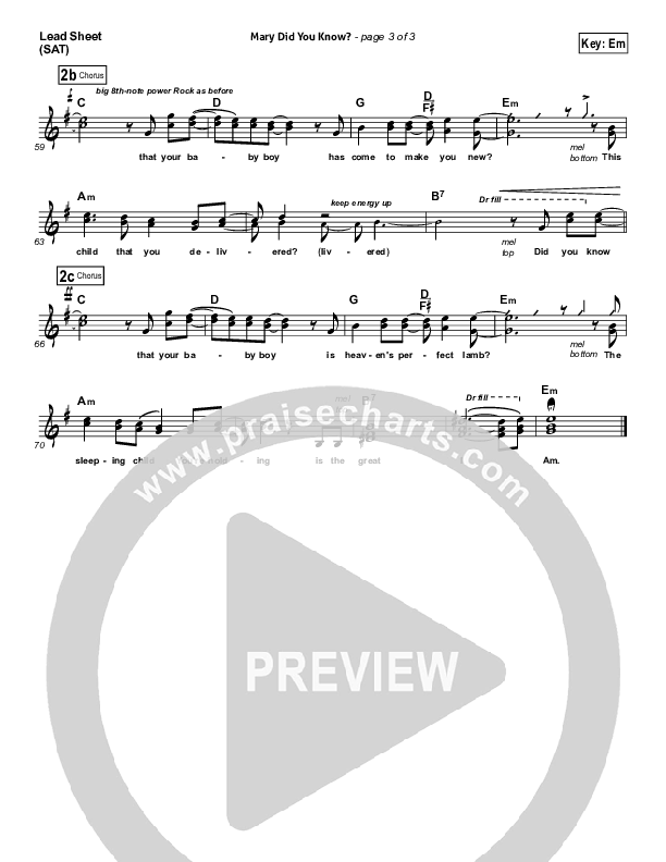 Mary Did You Know Lead Sheet (SAT) (Kutless)