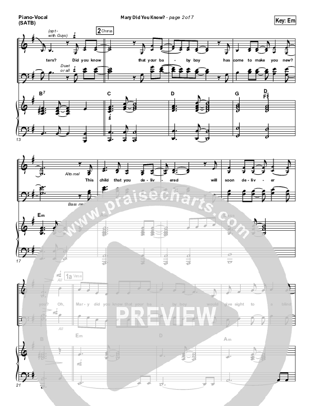 Mary Did You Know Piano/Vocal (Kutless)