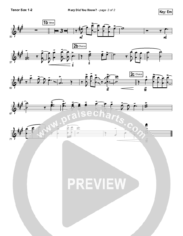 Mary Did You Know Tenor Sax 1/2 (Kutless)