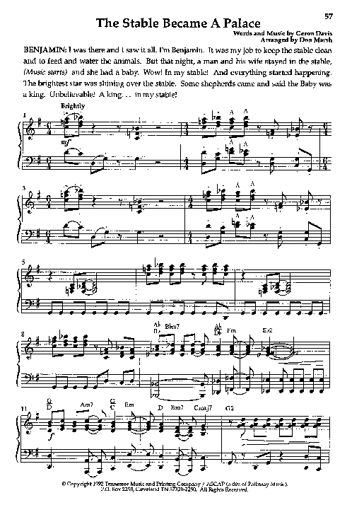 The Stable Became A Palace Piano/Vocal (Geron Davis)