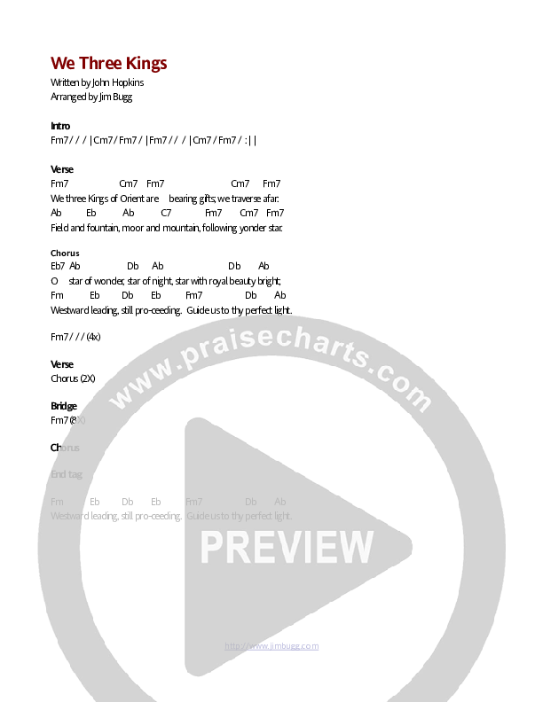 We Three Kings Chord Chart (Jim Bugg)