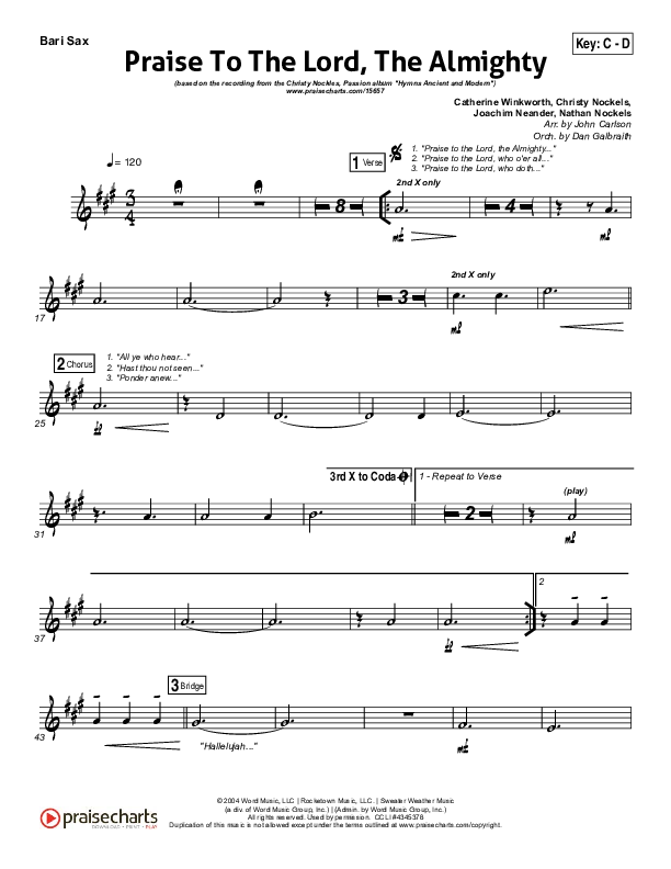 Praise To The Lord The Almighty Bari Sax (Christy Nockels / Passion)