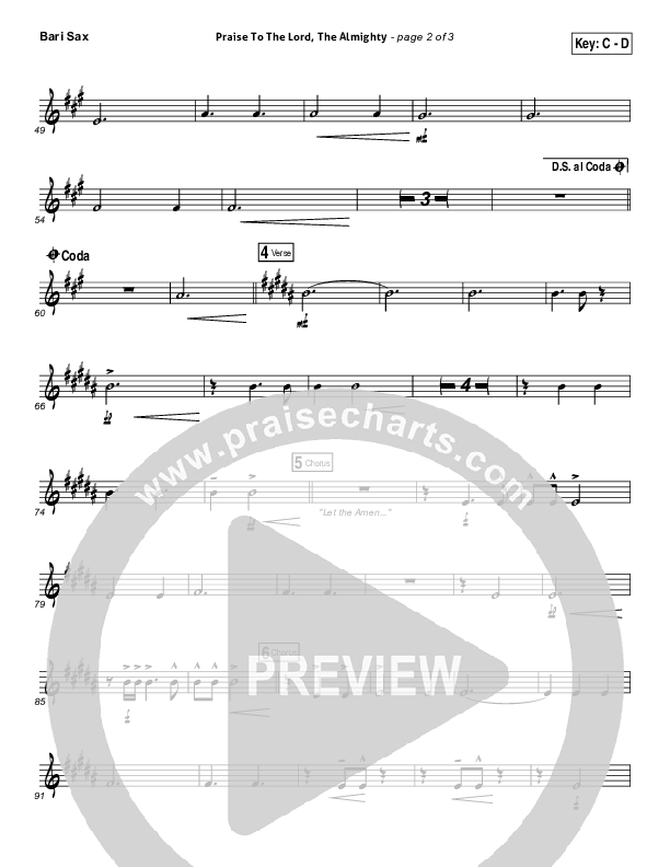 Praise To The Lord The Almighty Bari Sax (Christy Nockels / Passion)