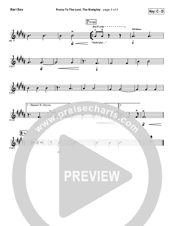 Praise To The Lord The Almighty Bari Sax (Christy Nockels / Passion)