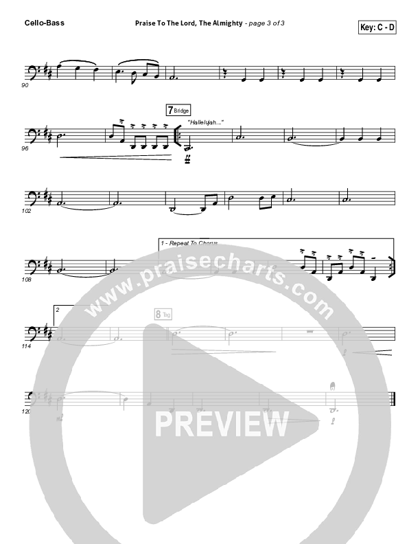 Praise To The Lord The Almighty Cello/Bass (Christy Nockels / Passion)