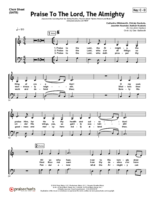 Praise To The Lord The Almighty Choir Vocals (SATB) (Christy Nockels / Passion)