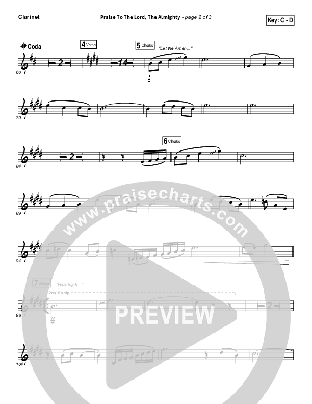 Praise To The Lord The Almighty Clarinet (Christy Nockels / Passion)