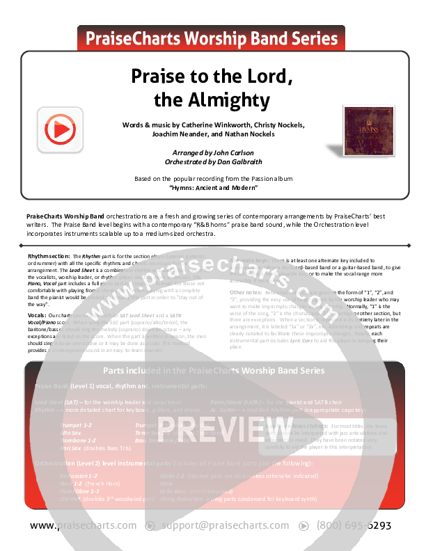 Praise To The Lord The Almighty Orchestration (Christy Nockels / Passion)