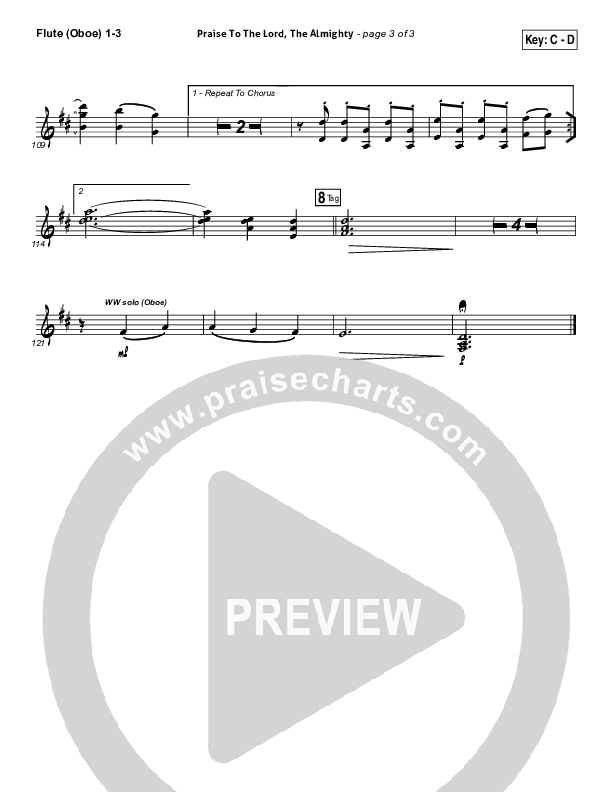 Praise To The Lord The Almighty Flute/Oboe 1/2/3 (Christy Nockels / Passion)