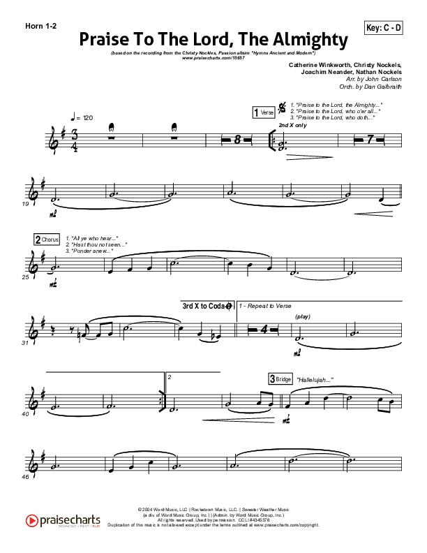 Praise To The Lord The Almighty French Horn 1/2 (Christy Nockels / Passion)