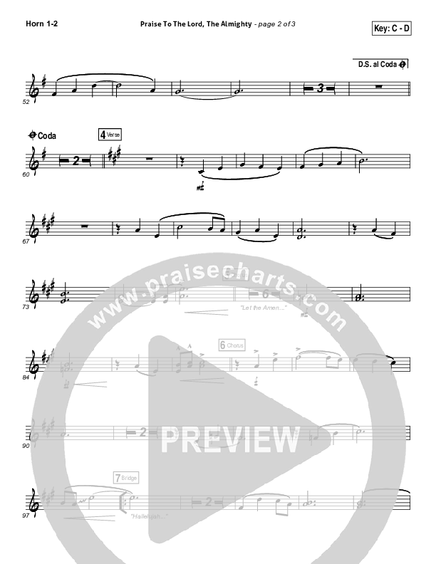 Praise To The Lord The Almighty French Horn 1/2 (Christy Nockels / Passion)