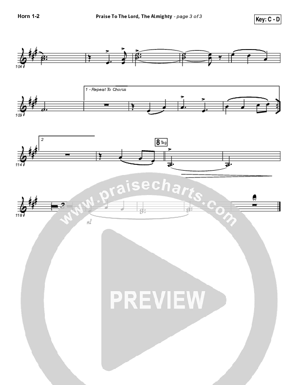 Praise To The Lord The Almighty French Horn 1/2 (Christy Nockels / Passion)