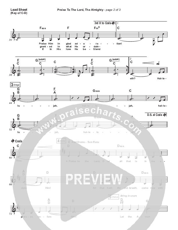 Praise To The Lord The Almighty Lead Sheet (Melody) (Christy Nockels / Passion)